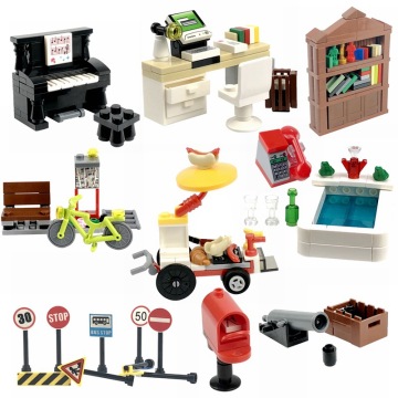 Locking MOC Creator Blocks Desk Bookcase Piano Bathtub Set Building Blocks Toys for Children for Creator DIY Scenes Blocks Parts