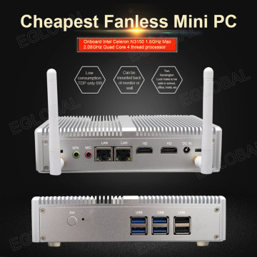 Eglobal Model M3-N3150YL Fanless Mini PC Celeron N3150 With Dual HDMI Dual Lan Barebone Desktop Computer 4K HTPC WiFi HDMI 300M