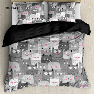 TOADDMOS Cute Cat Beding Set Microfiber Home Textiles Twin Queen King Size Duvet Cover Set Pillowcase Bedclothes Bedroom Decor