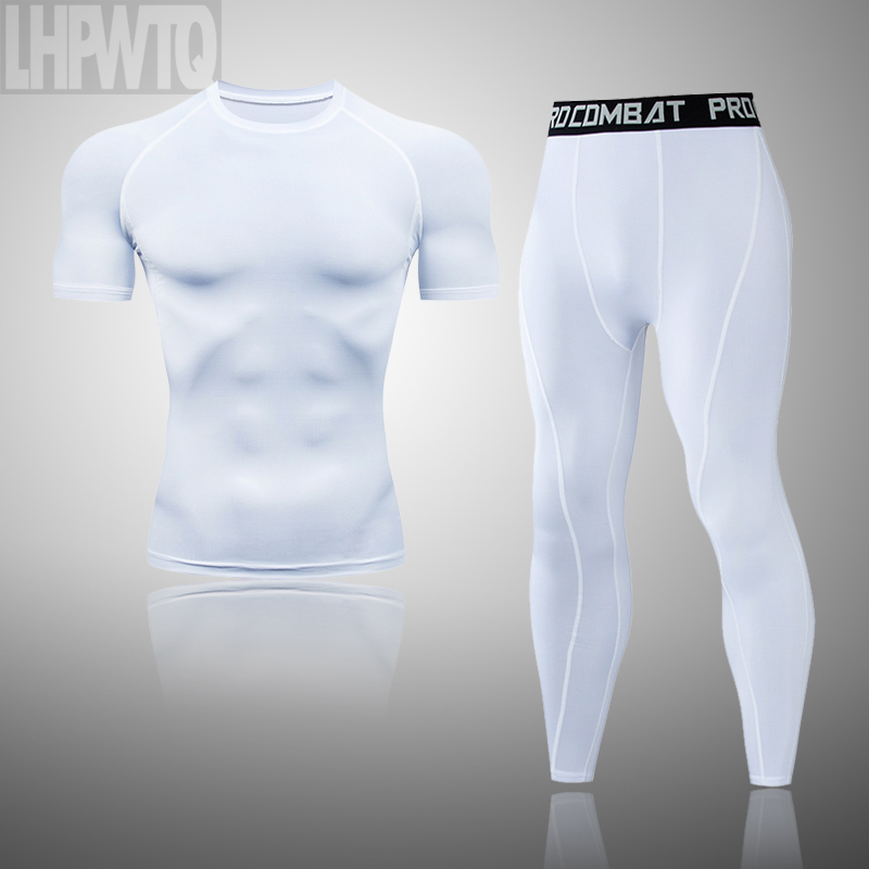 2pcs / set Men's Tracksuit Sport Suit Gym Fitness Compression Clothing Running Jogging Sport Wear Exercise Workout Tights