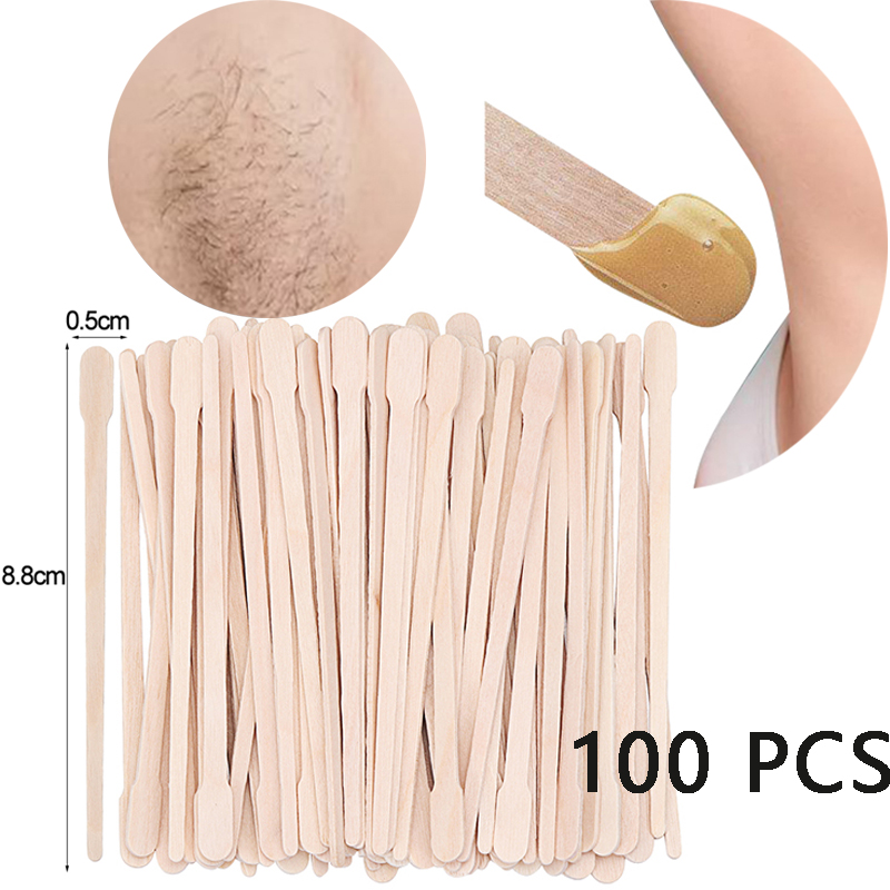 100pcs Waxing Wax Wooden Disposable Wooden Sticks Hair Removal Waxing Stick Wax Bean Wiping Wax Tool Beauty Bar Body Beauty Tool