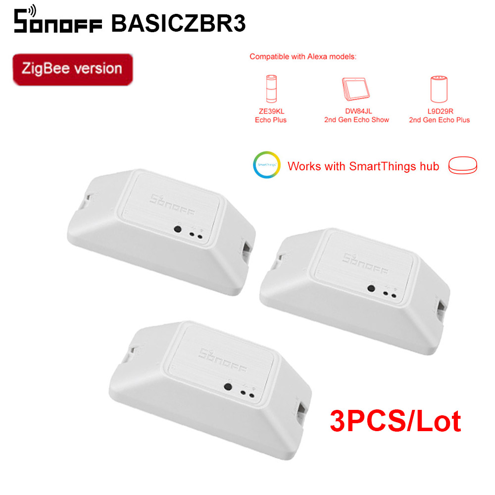 Wholesale 3PCS SONOFF Zigbee Switch Module BASICZBR3 DIY Smart Switch Wireless Switches Vocie Control Via Alexa SmartThings Hub