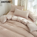 JDDTON 2020 Light Brown Plaid Bedding Sets Simple And Fashion Bed Linen Duvet Cover Set AB Side Bed Sheet Pillowcase Cover BE095