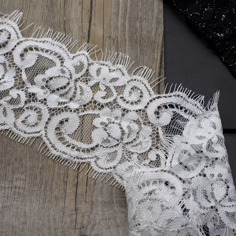 6 Meters/lot 8cm wide silver Eyelash Lace Trim Fabric Flower DIY Crafts Wedding Dress Clothing Lngeire lace material Ribbon lace