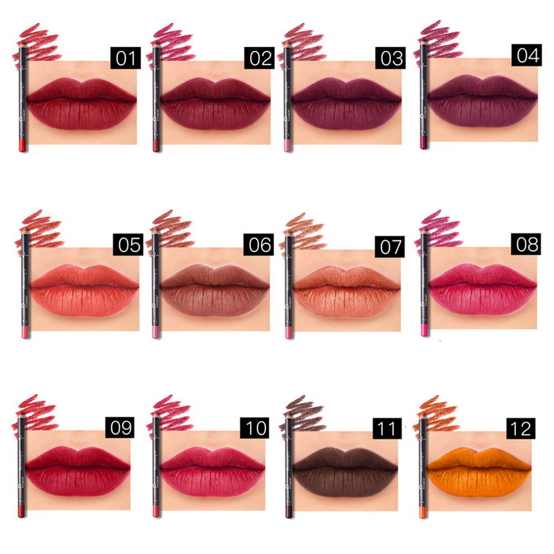 Pudaier 12 Colors Velvet Sexy Lipliner Makeup Set Waterproof Long Lasting Lip Liner Nude Matt Lipstick Make Up Cosmetics