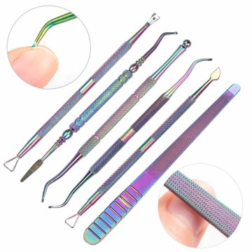 1pcs Rainbow Nail Cuticle Pushers Tweezers Nipper Clipper Scissor Dual-end Dead Skin Remover Manicure Pedicure Nail Art Tool