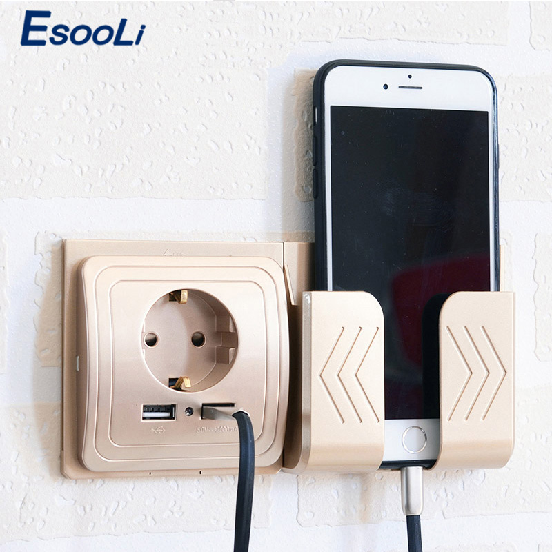 Esooli 5V 2A Dual Wall Socket Socket with USB wall outlet EU Ports Charger 16A 250V kitchen plug socket Electrical Outlet