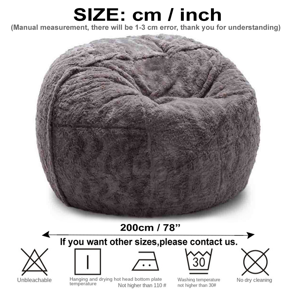 Factory Custom 200cm Giant Bean Bag Sofa Big Fur Beanbag Bed Slipcover Case No Filler Floor Seat Recliner Pouf Lazy Sofa Couch