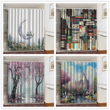 Creative Waterproof Bathroom Product Shower Curtain Anti Peeping Blackout Curtains Fake Book Wall Decoration Screen Home Decor