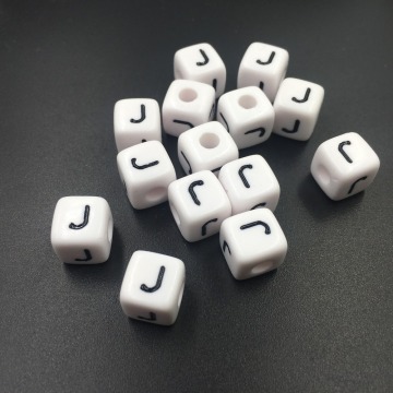 Free Shipping 100PCS 10MM Square Acrylic Letter Beads Single Initial J Printed White Lucite Plastic Alphabet Name Bracelet Beads