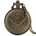 Punk Freemasonry Masonic Design Antique Bronze Quartz Fob Clock Pendant Freemason Pocket Watch Chain Necklace with G Accessory