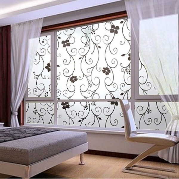 Newly PVC Black Flower Sweet Frosted Privacy Cover Glass Window Door Sticker Film Adhesive Home Decor 99