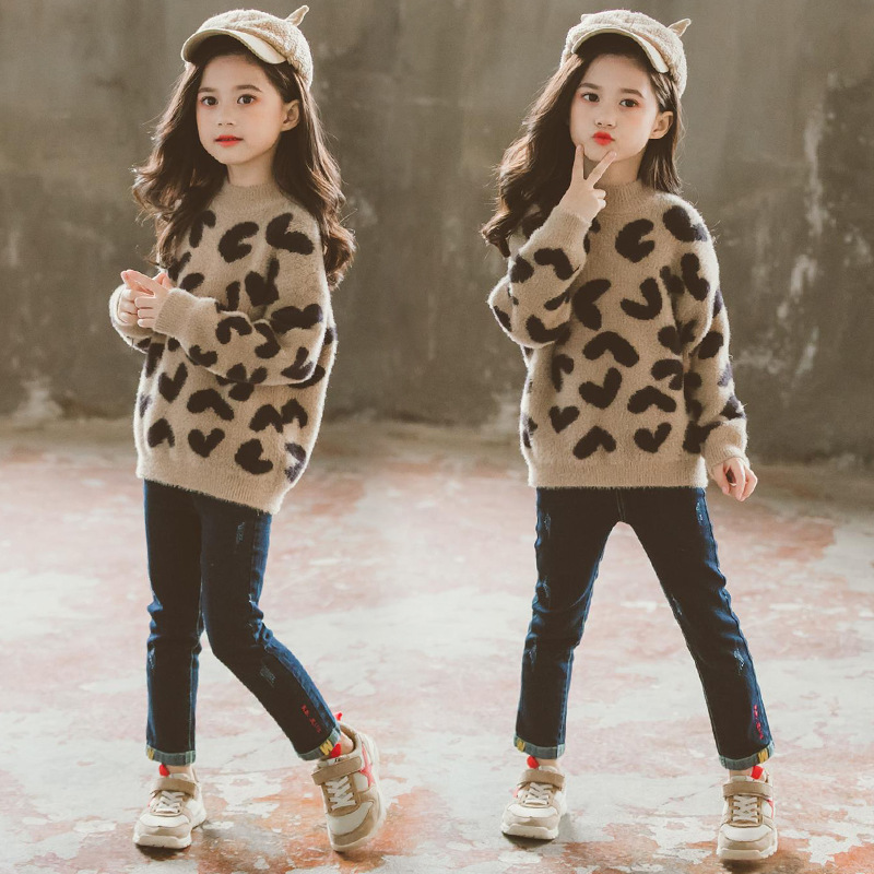 Kids Baby girls Clothes Sweaters Leopard Knitted Pullover Casual Long Sleeve Children's Tops Toddle 3 4 5 6 7 8 9 10 11 12 years