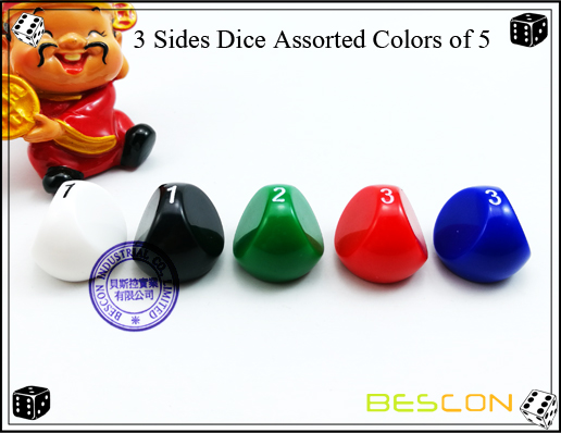 3 Sides Dice Assorted Colors of 5-3