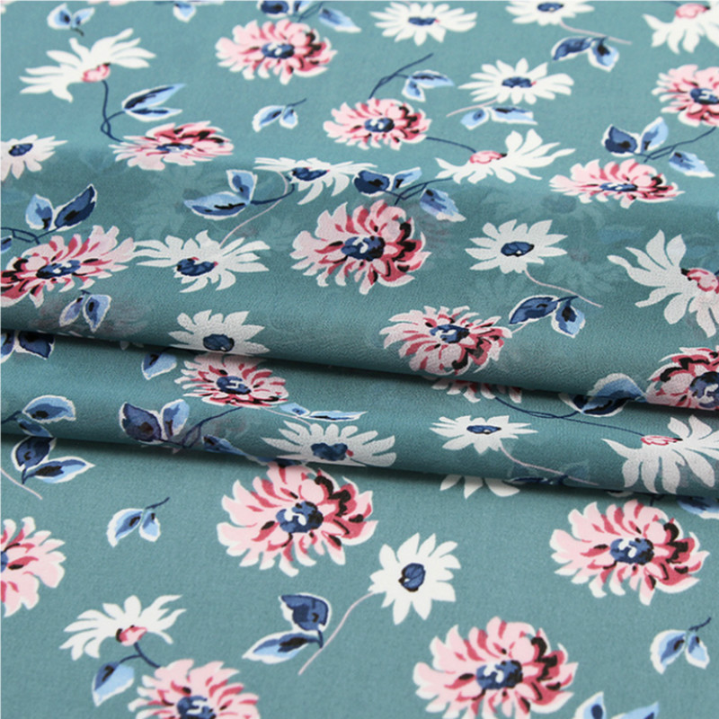 Soft Blue Flower Printed Chiffon Tulle Fabric for Dress Shirts, by the Meter