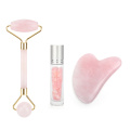 Natural Rose Quartz Jade Roller Gua Sha Board Massager Face Lifting Tool Facial Guasha Massage Gemstone Bottle Kit Tools