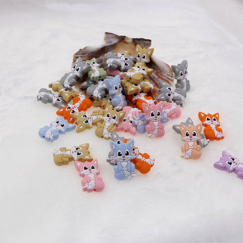 kovict 10pc/lot Mini Fox Silicone Beads Baby cut Cartoon Pacifier Toy Accessories