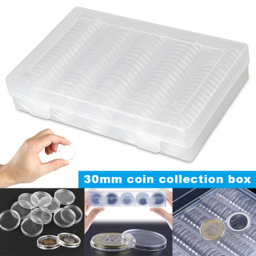 30mm Clear Round Plastic Coin Capsule Box Holder 100pcs Coin Slabs Coin Storage Box LXY9