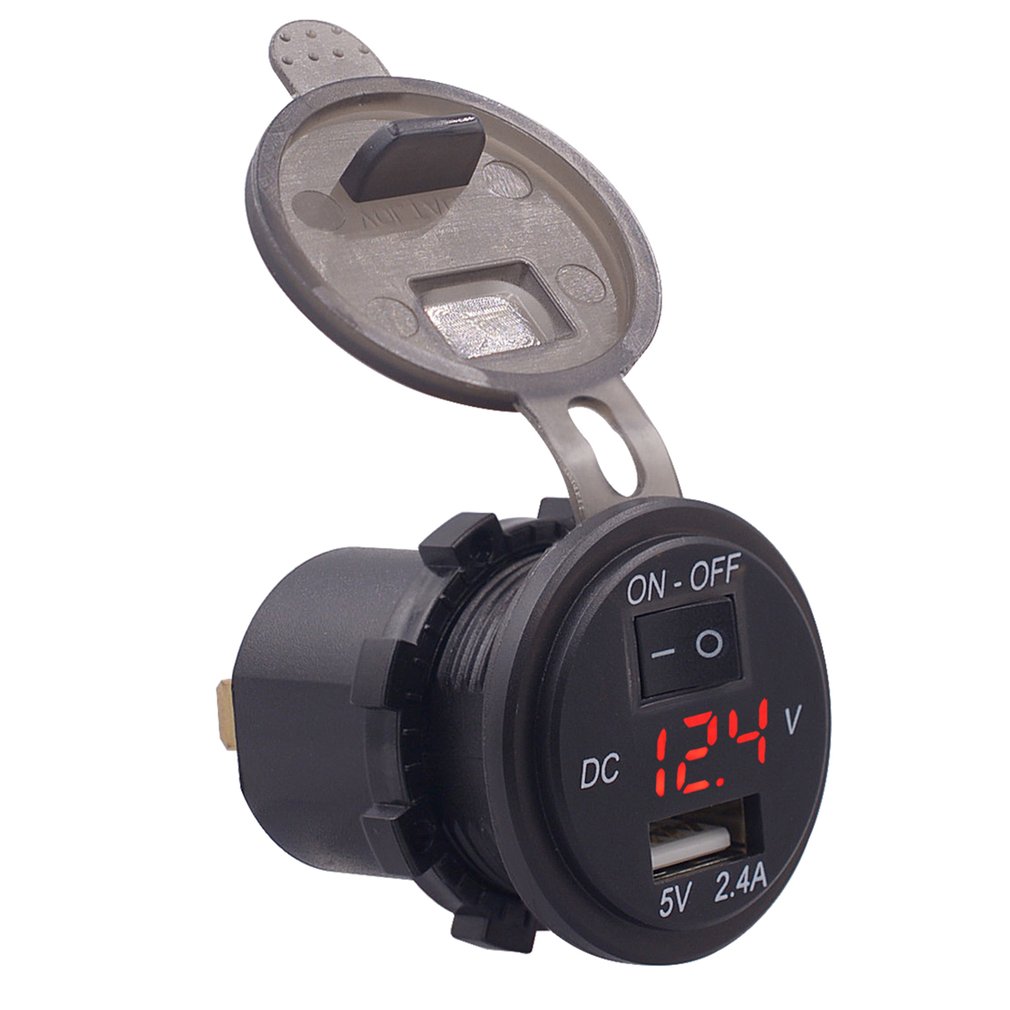 Auto Car Digital Voltmeter 12V Waterproof Volts Gauge Meter USB Mobile Phone Charger with Switch Control
