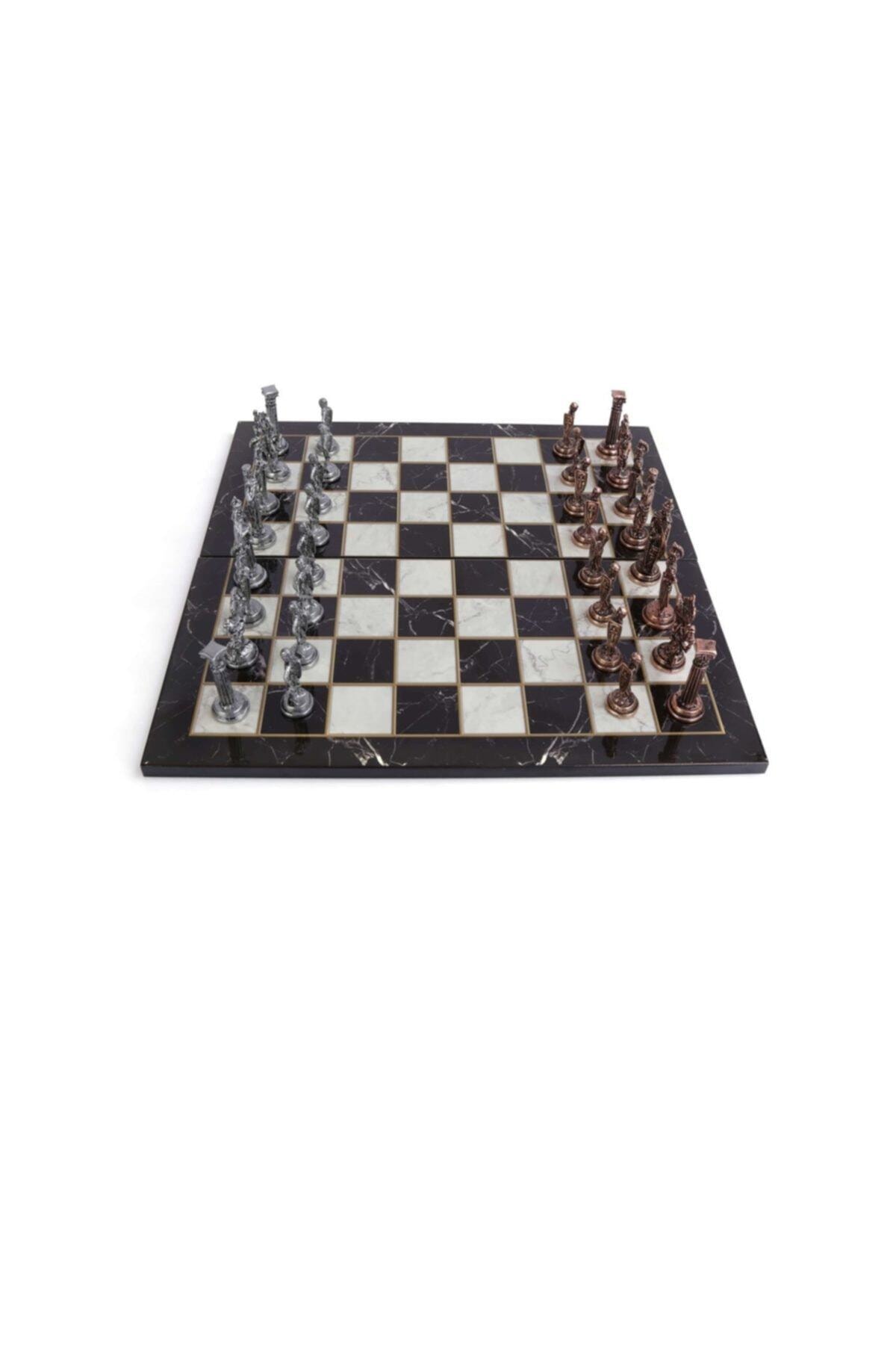 5 No. Antique Copper Chess pieces And Luxury Folding Marble Patterned Chess Board Chess Game Set