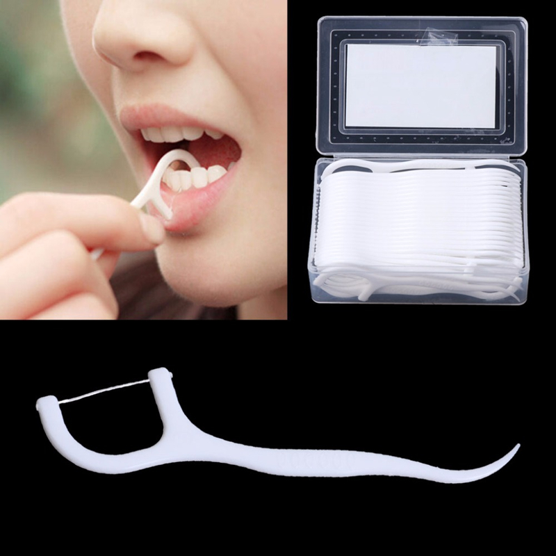 50pcs Dental Floss tooth floss Picks Teeth Toothpicks Stick Tooth Clean Oral Care 7.5cm Dental Cleaning Toothpicks Floss Picks