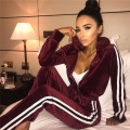 Velour Tracksuit Women Set Jogging Femme Chandal Mujer 2 Piezas Striped Hoodie Pants Lounge Wear Velvet Tracksuit Home Clothing