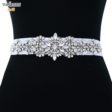 TOPQUEEN S325-P Luxury Wedding Opal Crystal Belt Rhinestone Beaded Bridal Belt Wedding Accessories For Evening Party Dress Belt