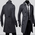 4# Winter Slim Stylish Trench Coat Double Breasted Long Jacket Parka Casual long men's woolen fleece warm windbreaker jacket