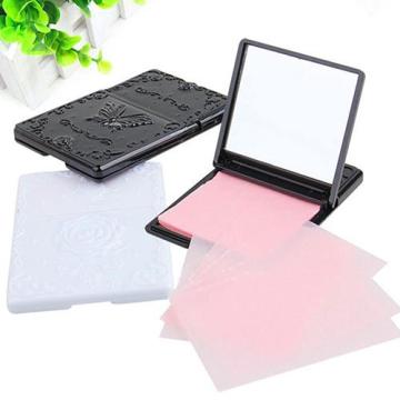 50Sheets Women's Face Oil Absorbing Paper with Mirror Case Makeup Beauty Tool Facial Tissue