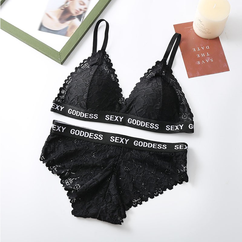 Women Seamless Bra Sets Letter Print Underwear Lace Lingerie Padded Bralette Sexy Panties Bra Set