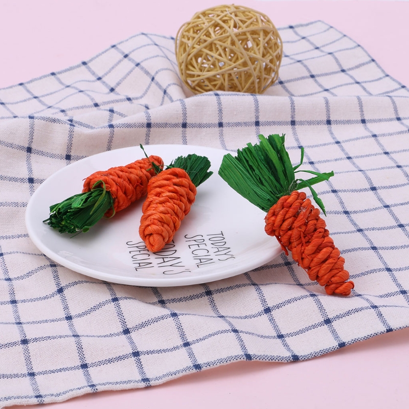 3Pcs Carrot Shaped Rabbit Hamster Chew Bite Toys Guinea Pig Tooth Cleaning Toys