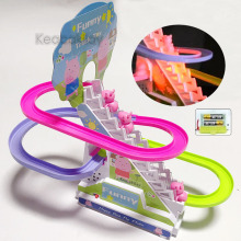 track toy climb stairs for boys girls Children's classic cartoon electronic music lights toys kids funny new year Birthday gifts