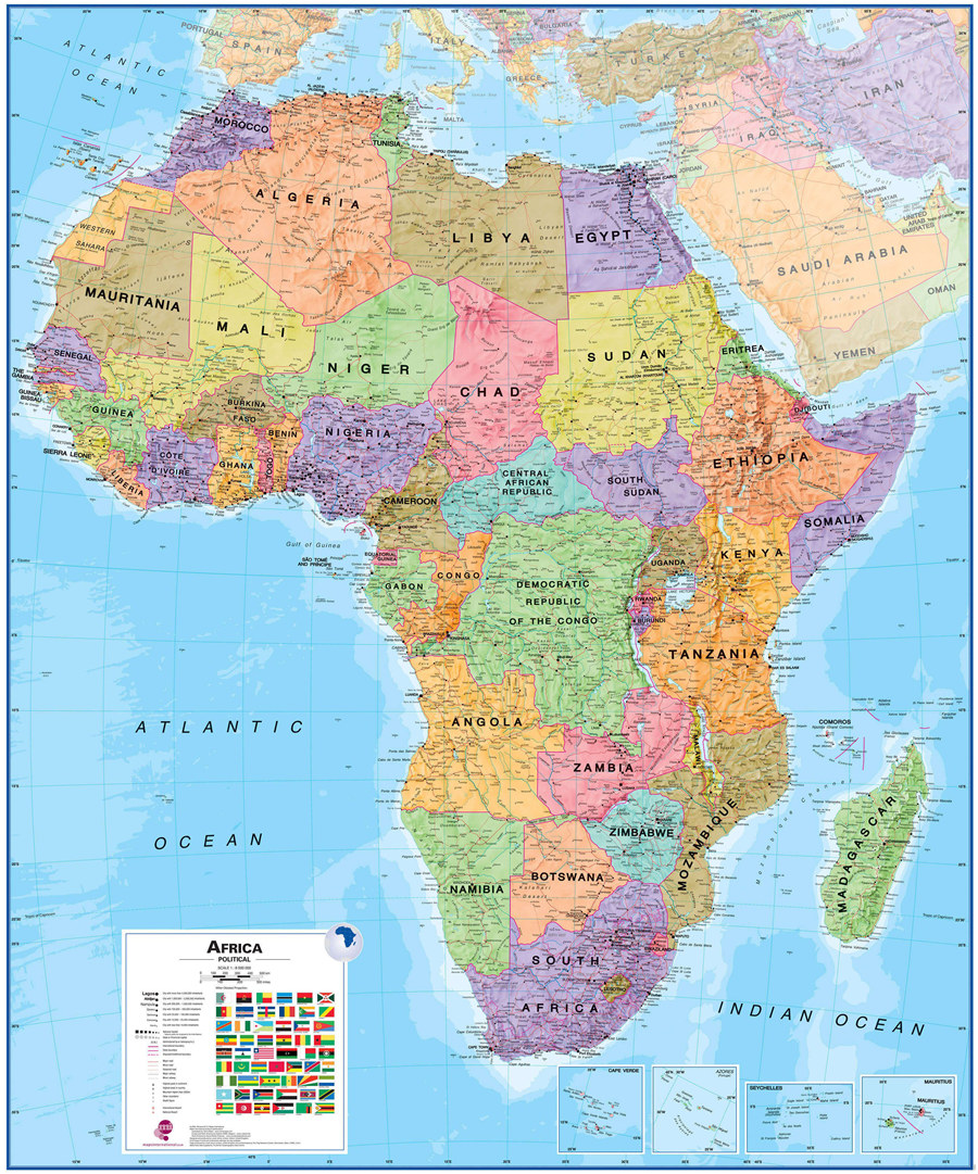 Africa Political Map Precise Detail And Vivid Color Lump Geography Learning Home Decor Canvas Wall Art Sticker Print Painting