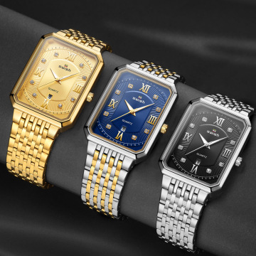 Men's Luxury Stainless Steel Gold Watch Top Brand Relogio Masculino Geneva Rectangle Quartz Watch Man Business Watches Mens 2020