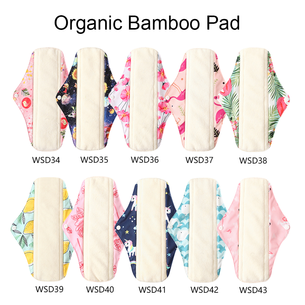 Ohbabyka 5 PACK Menstrual Pads Reusable Cloth Sanitary Napkins Panty Pads with Premium Bamboo Fiber Absorbency Sanitary Pads M