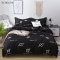 Bedding Set Family Double Queen King Black Crown Heart Bedspread Adult Single Bed Sheet Pillowcase 4pcs Duvet Cover Set