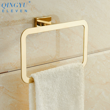 QINGYU ELEVEN Square Towel Rings Luxury Gold Polished Stainless Steel Wall-Mounted Towel Hooks Towel Rings for Bathroom