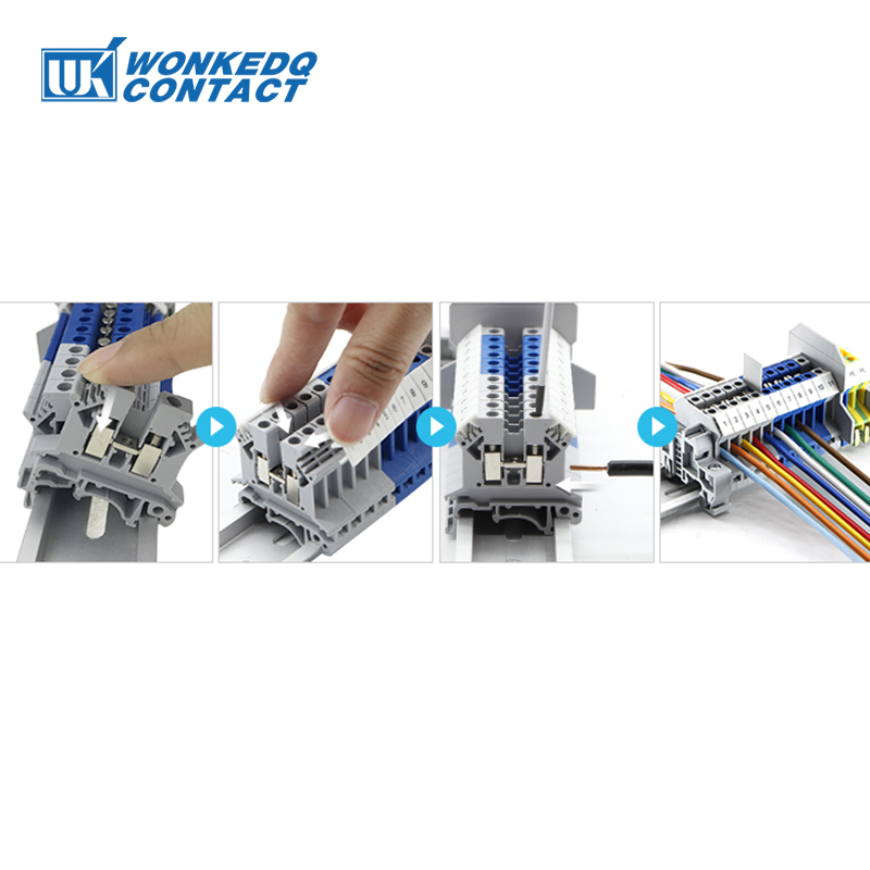 Din Rail Terminal Blocks for Panel Mount UK-5N Universal Class Connector Screw Contact Conductors UK5N terminal strips 100pcs