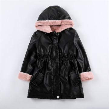 2020 New Winter Autumn Kids Leather Jacket 2-10Yrs Hooded Warm Baby Girl Jacket Coat Thicken Long Jacket For Baby Girl Clothes