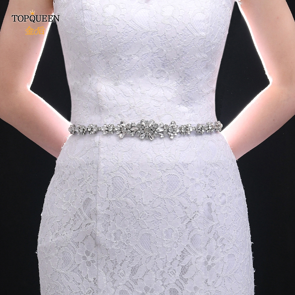 TOPQUEEN S392 Silver Rhinestone Belt for Wedding Dress Womens Waist Belts Desighner Belts Jewel Bead Belt Belt for Bridesmaid