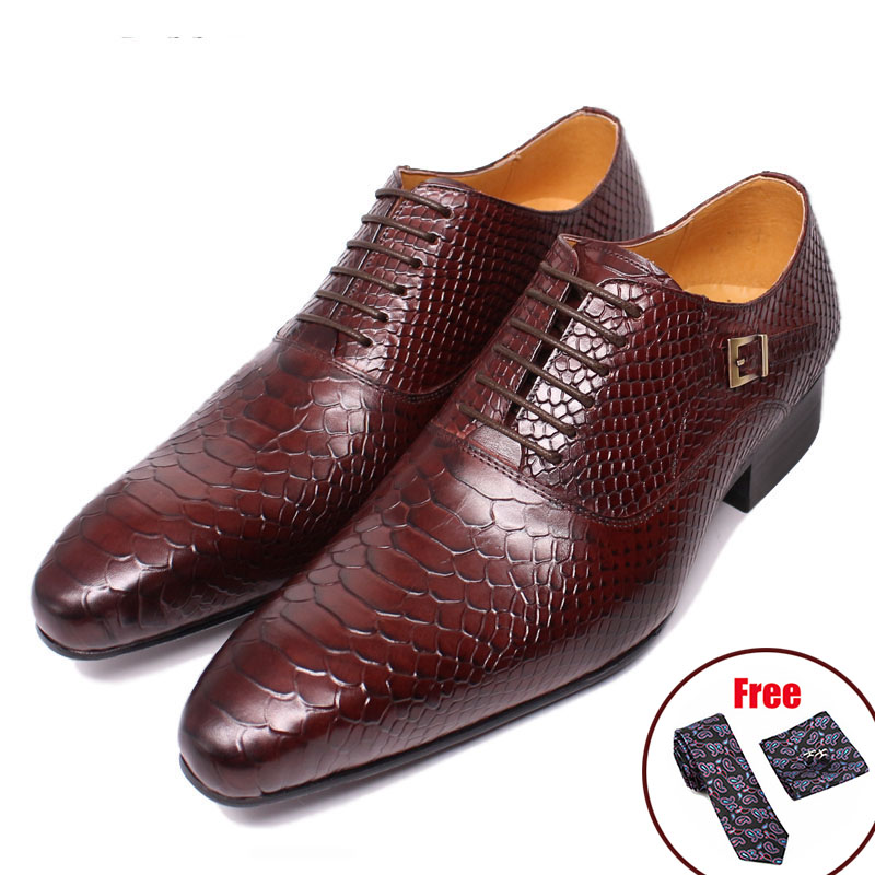 Classic Genuine Leather Crocodile Pattern Men Oxford Shoes Pointed Toe Lace Up Formal Party Business Office Dress Shoes