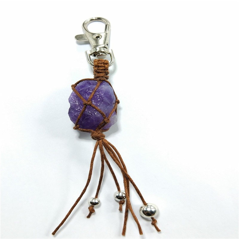 Irregular Handmade Wrap Stone Chakra Keychains Healing Energy Yoga Crystal Pendant for DIY Car Key Rings Chain Accessory Keyring