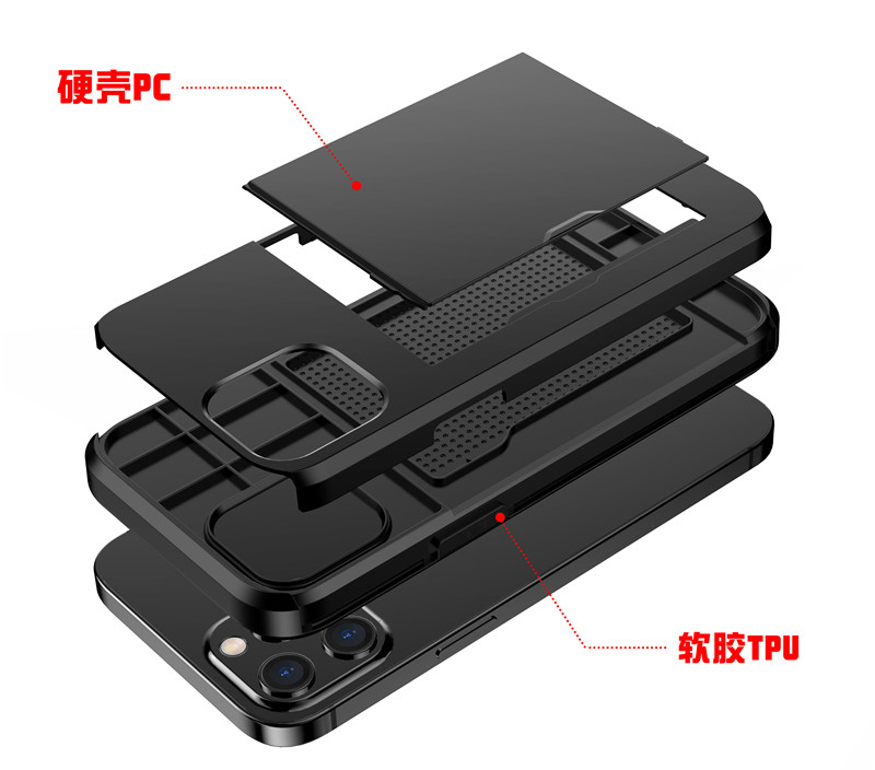 Shockproof Armor Anti-fall Case For iPhone 12 mini 11 Pro max x xr xsmax 5s 5se 6 7 8 Plus Card Slot PU Silicon Mobile Phone Bag