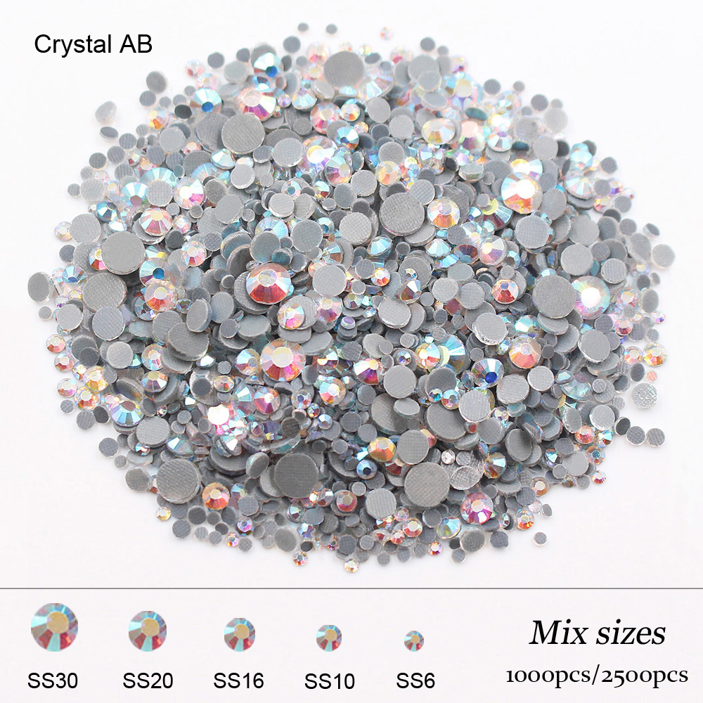 2500pcs Mix Size Rhinestones Shiny Crystals Strass Glue Back Stones And Crystals Fabric Crafts Hotfix Rhinestones For Clothes