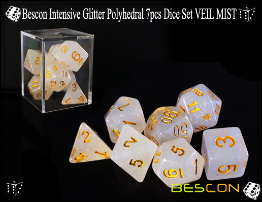Bescon Intensive Glitter Polyhedral 7pcs Dice Set VEIL MIST-2