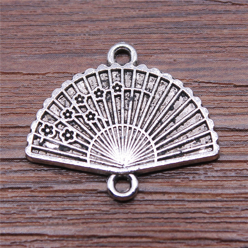 WYSIWYG 4pcs Charms Fan Connector Antique Silver Color 21x24mm Metal Jewelry Findings Diy Accessories