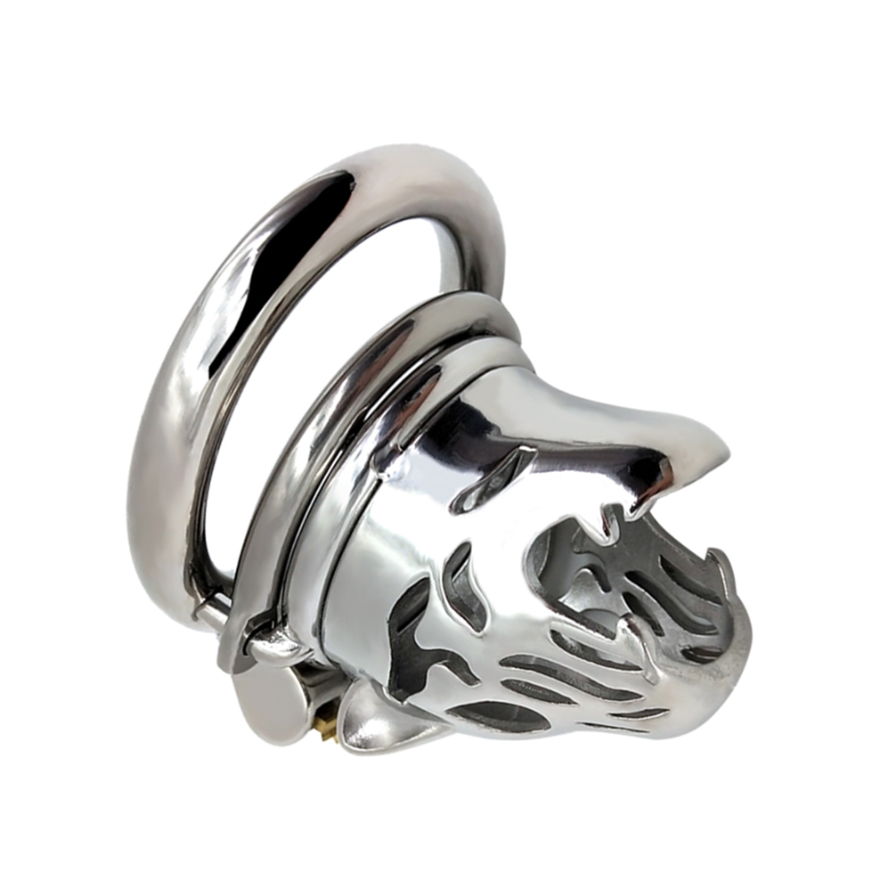 Male Chastity Devices with Anti-loop Animal Tiger head Stainless Steel cock Cage For Men sex toys adult products penis ring