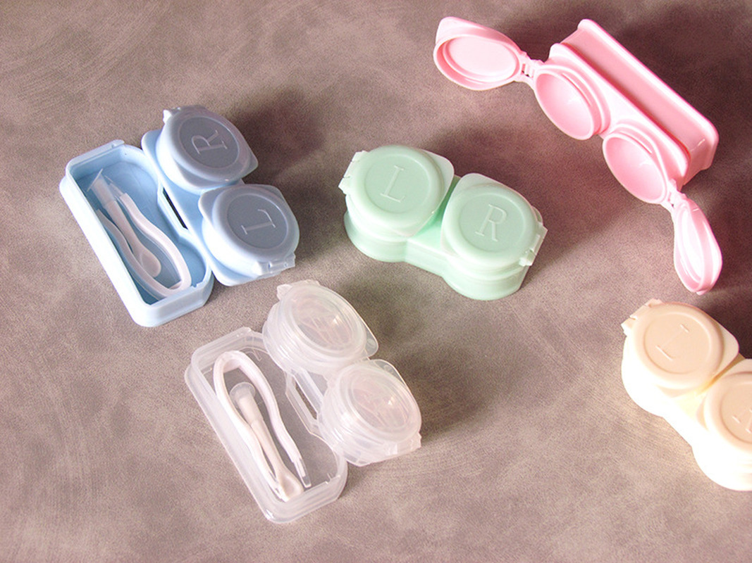 Travel Contact Lenses Case New Style Press Clamshell Include Tweezers Suction Set Portable Contact Lens Box for Women