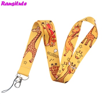 Ransitute Giraffe Cartoon Lanyard Key ID Card Phone Belt USB Badge Holder Fashion Neckband Lanyard Webbing Rope R698