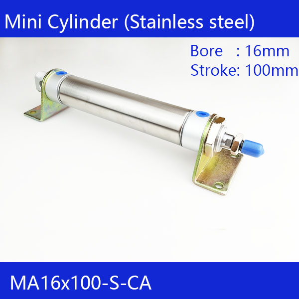 MA16*100 Free shipping Pneumatic Stainless Air Cylinder 16MM Bore 100MM Stroke MA16X100-S-CA Double Action Mini Round Cylinders